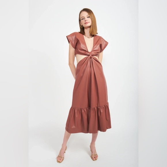 En Saison Lana PU Cut Out Midi Dress in Mauve Size Small NWT - Picture 1 of 9